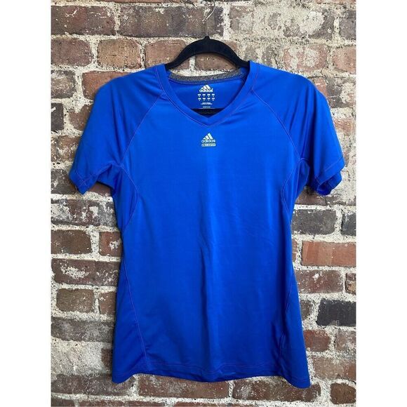Adidas ClimaLite Techfit Blue Athletic V Neck Tshirt Women’s Size Small - Picture 1 of 7